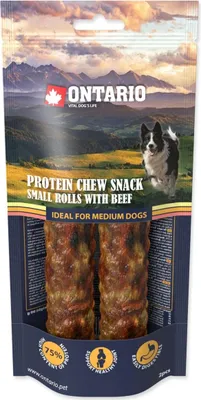 Obrázek produktu pro Pochoutka Ontario Protein hovězí, žvýkací rolka malá 2ks 12,7cm