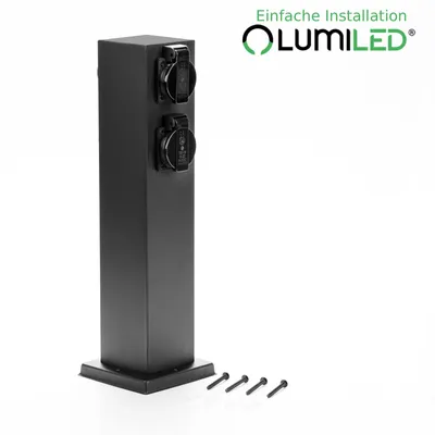 Produktbild von LUMILED Steckdosensäule außen, 4 Fach 230V Doppelsteckdose 40cm IP44 4x Steckdosen Edelstahl Steckdose Garten Outdoor Steckdosenverteiler