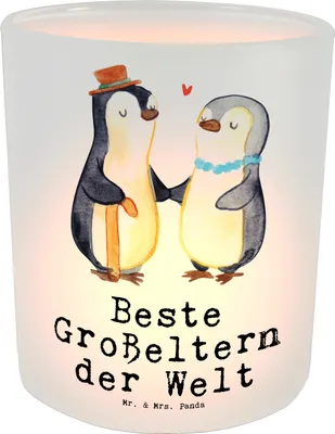 Produktbild von Mr. & Mrs. Panda Windlicht Draußen Pinguin Beste Großeltern der Welt - Transparent - Geschenk, Glas, Teelichthalter, Kerzenhalter, aus, Kleinigkeit, Opa, Geschenkidee