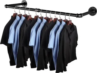 Produktbild von Famanu Kleiderregal Wandmontage - Industrielle Eisenrohr Kleiderstange schwarz