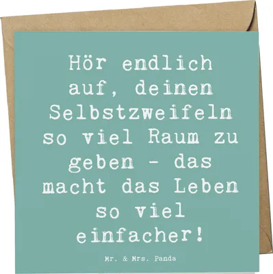 Produktbild von Mr. & Mrs. Panda Klappkarte Spruch Zweifel an sich selbst - Meeresbrise - Geschenk, Inspiration, einzigartig, Grußkarte, anlasskarte, Motivation, Selbstvertrauen, Gefühl