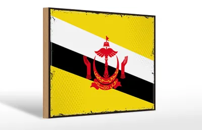 Produktbild von Holzschild Flagge Bruneis 30x20cm Retro Flag of Brunei