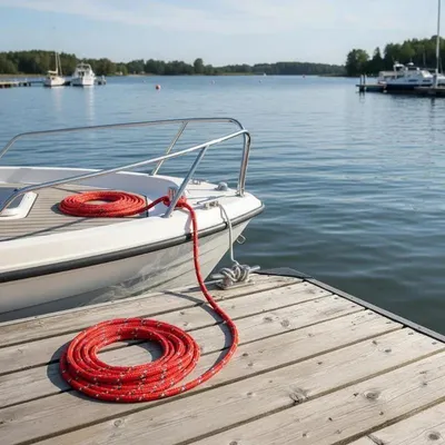 Image de Bootsseil - Corde d'amarrage 6 mm x 50 m - Tressée en polyester - Charge de rupture : 240 kg - Pour usage extérieur - Rouge