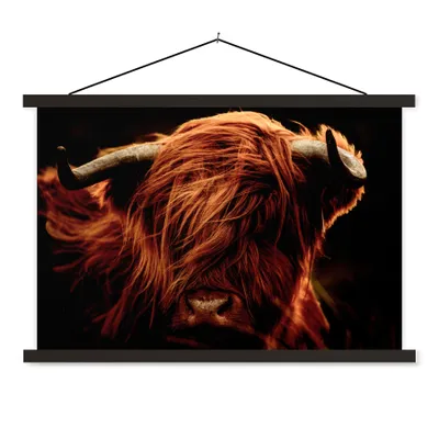 Produktbild von MuchoWow® Textilposter Schottischer Highlander - Kuh - Hörner - Porträt - Tiere 60x40 cm mit schwarzem Rahmen - Hölzernes