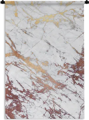 Produktbild von MuchoWow® Wandteppich Wandbehang Marmor - Weiß - Gold 90x135 cm Tapisserie Dekoration Wandtuch - Baumwolle - Wandskulptur