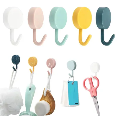 Produktbild von Selbstklebende Wandhaken, 5 kleine, farbenfrohe Wandhaken, die ohne Bohren oder Nägel angebracht werden können, Haken für Handtücher im Badezimmer, in der Küche, an der Decke, an der Wand oder an der Tür.