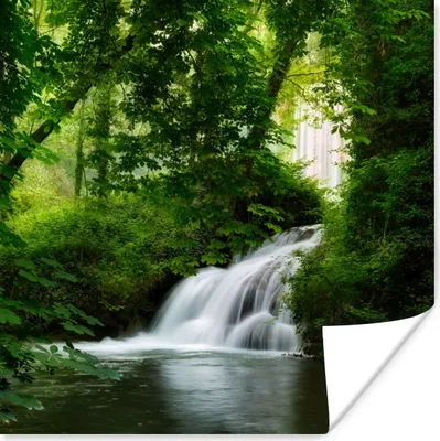 Produktbild von MuchoWow® Poster Wasserfall - Natur - Grün 50x50 cm - Wohnzimmerdekoration
