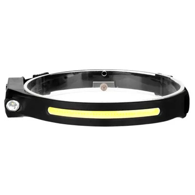 Obrázek produktu pro LED čelovka 3W COB 240lm + 1W LED 80lm 6000K studená bílá IPX2 senzor dobíjecí baterie černá