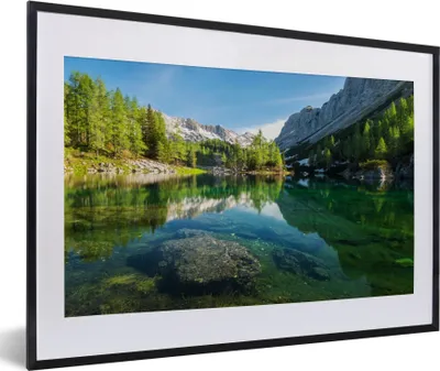 Produktbild von MuchoWow® Gerahmtes Poster Wasser - Berge - Felsen 60x40 cm - Poster mit Schwarzem Bilderrahmen Wandposter Rahmen Foto Bilder - Schlafzimmer - Plakat in Rahmen - Drucken