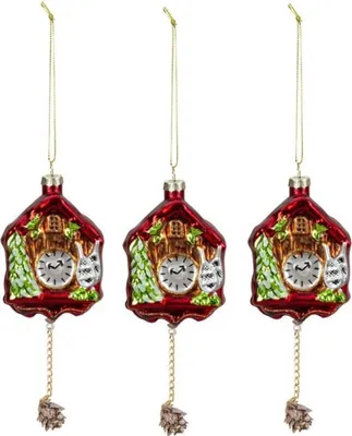 Produktbild von 3 Stück Kuckucksuhr 15,5cm Glas Weihnachtsanhänger Geschenkanhänger Baumschmuck