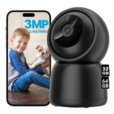 Produktbild von 2K+ 3MP 2,4/5 GHz WiFi Überwachungskamera Innen, Personen-/Haustier-/Schreierkennung, 360° Rundumsicht, Auto-Tracking, 32&64GB