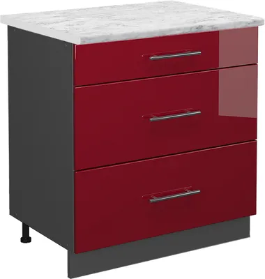 Produktbild von Küchenunterschrank Vicco Fame-Line Bordeaux Hochglanz 80 cm mit 3 Schubladen, AP Marmor, Model 45505