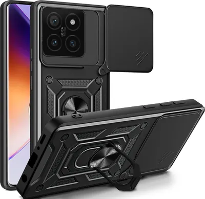 Produktbild von Outdoor Panzer Hülle für Xiaomi 14T Pro – Handyhülle mit Kameraschutz, Ringhalter & Stoßfest Schwarz