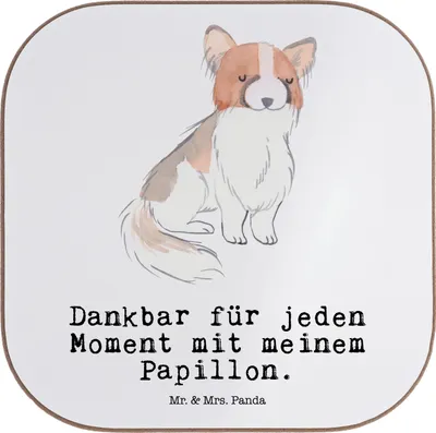 Produktbild von Mr. & Mrs. Panda Tischschoner Papillon Moment - Weiß - Geschenk, Getränkeuntersetzer, Kontinentaler Zwergspaniel, gläseruntersetzer, Untersetzer für Gläser, Coaster
