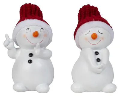 Produktbild von 2 Stück Schneemann Figuren rot 15cm Weihnachten Deko Dekofigur Winterdeko