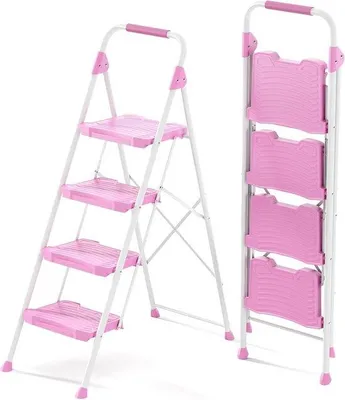 Produktbild von Stabile Klappleiter rosa für Zuhause Garage