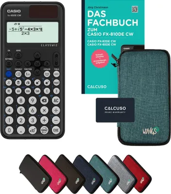 Produktbild von Casio fx-85DE CW inkl. Schutztasche Türkis & Fachbuch (96 Seiten, DIN A5) – Wissenschaftlicher Rechner  – Smart Set