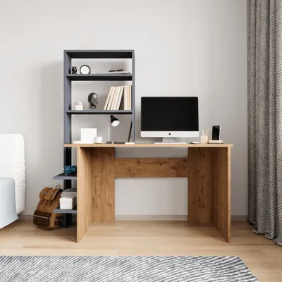 Image de Skye Decor, Aden - Chêne, Anthracite, bureau et bibliothèque, chêne, PANNEAUX DE PARTICULES 100 % MÉLAMINÉS, 55 x 120 x 150 cm