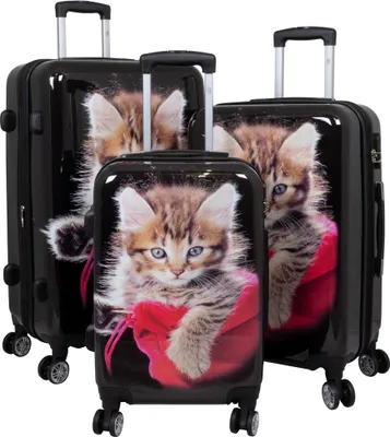 Produktbild von Hartschalen-Motivkofferset 3-teilig Katze bunt Trolley Reisekofferset
