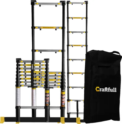 Produktbild von Craftfull Teleskopleiter | Aluleiter - Ausziehleiter - Anlegeleiter - Klappleiter - Stehleiter - Mehrzweckleiter - Schiebe Leiter (4.4 Meter Black)