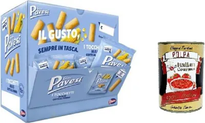 Produktbild von Gran Pavesi Tocchetti di mais Maisstücke Display mit 32 Beuteln à 32 g + Italian Gourmet polpa 400g
