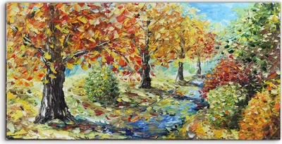 Produktbild von Coloray Glasbild 140x70  Wandbild Glasbilder Wald mit gelben Blättern Herbstbäume