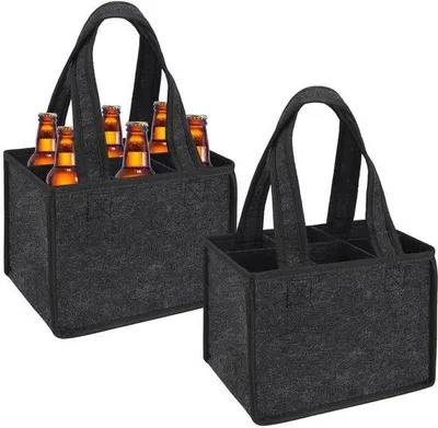 Produktbild von 2 Stück Filzbeutel mit Boxen - Flaschenbeutel, Bierträger für 6 Flaschen, Herrenhandtasche, 24 x 18 x 16 cm - Biergeschenke für Bierliebhaber, Grau