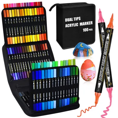 Acrylstifte 100 Farben, Doppelspitze, Pinsel & Feinspitze