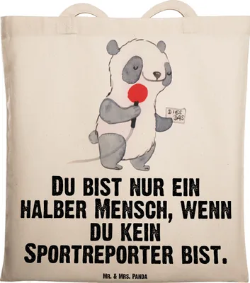 Produktbild von Mr. & Mrs. Panda Tote Bag Sportreporter Herz - Transparent - Geschenk, Einkaufstasche, Tragetasche, Schultasche, Uni Tasche