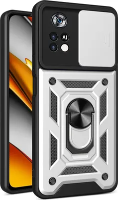 Produktbild von Xiaomi Poco X4 Pro 5G Hülle mit Ring Ständer Halter Dia Kameraschutz TPU Bumper Silikon Schutzhülle für Xiaomi Poco X4 Pro 5G Silber