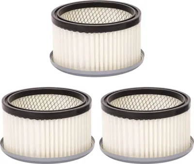 Three cylindrical filters are arranged in a triangular formation against a white background.