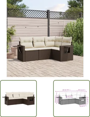 Produktbild von The Living Store 4-tlg. Garten-Sofagarnitur mit Kissen Braun Poly Rattan