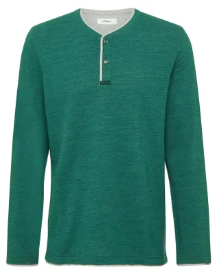 Produktbild von s.Oliver Herren Leichtes Piqué Henleyshirt, meliert, mit Seitenschlitz und Ziernaht