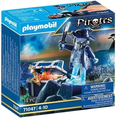 Image de PLAYMOBIL 71047 Pirates Fantômes Pirate et coffre au trésor avec fonction lumineuse, or, sabre, figurine à collectionner, figurine jouet, 14 pièces