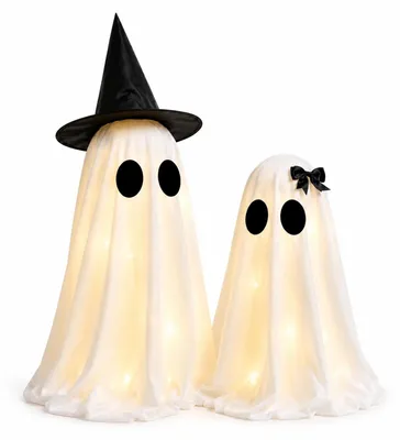 2 Halloween-Geisterfiguren, weiße Dekoration für drinnen