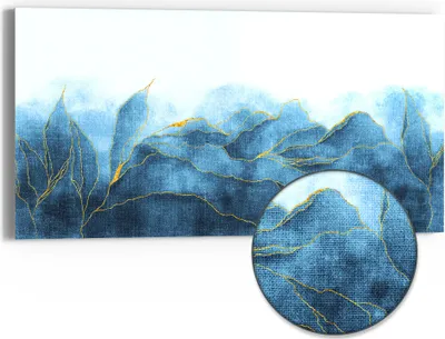 Produktbild von DEQORI Hybrid Leinwand Bild 60x30 cm 'Blauer Wasserfarbverlauf' Wandbild Glas flach modern