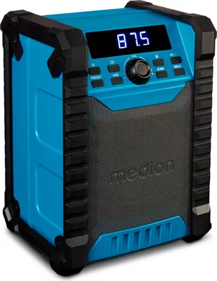 Produktbild von MEDION E65895 Baustellenradio mit Akku (robustes Gehäuse, Tragegriff, Bluetooth, Spritzwassergeschützt (IP54), UKW Radio, AUX) grün