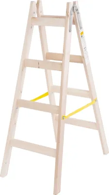 Productafbeelding van Houten schaarladder, model A, met 4 treden, geschikt voor schilderwerk, draagvermogen 150 kg, hoogte 1,3 meter
