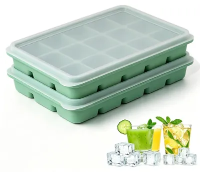 Imagen del producto de Moldes de silicona para hacer cubitos de hielo con tapa - 2 unidades