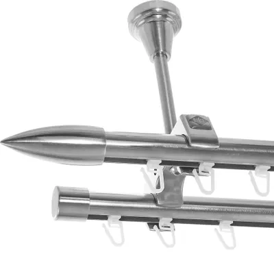 Produktbild von Innenlauf Edelstahl Look Gardinenschiene Gardinenstange 20mm Deckenträger 2-läufig Spitze D61 E82E30 II