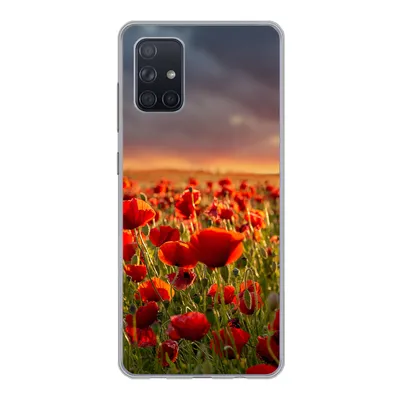Produktbild von MuchoWow® Handyhülle Schutzhülle Hülle für Samsung Galaxy A51 Sonnenuntergang über einem Feld von Mohnblumen Silikon Softcase Handy Hülle - Schutzabdeckung