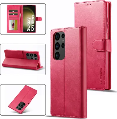 Produktbild von Samsung Galaxy S23 Ultra Hülle, Klapphüllen Brieftasche Leder Magnetverschluss Ständer Schutzhülle für Galaxy S23 Ultra Rosa