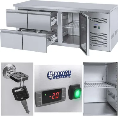 Zdjęcie produktu dla Stół Chłodniczy Ze Stalowym Blatem Roboczym 4 Szuflady Od -2 Do 10Deg C 179Cm