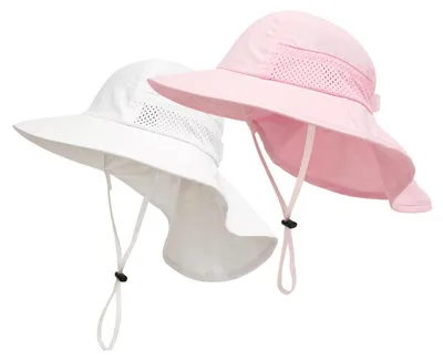 Immagine prodotto di Cappellino da sole per bambini con protezione per il collo, regolabile, traspirante, con protezione UV 50+, rosa e bianco, taglia 6-12 anni