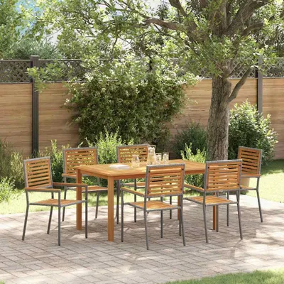 Image de Maison Exclusive - Ensemble de salle à manger de jardin 7 pièces, gris, bois massif d'acacia