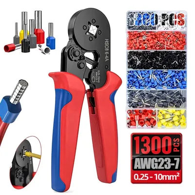 Image de 1300 : Jeu de pinces à sertir pour cosses – Pince à sertir auto-ajustable pour cosses, de 0,25 à 10 mm²