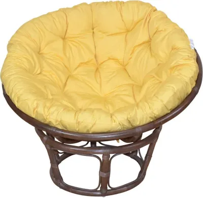 Produktbild von Papasansessel - Rattansessel  ø 100 cm braun gebeizt, mit Auflage pastellgelb