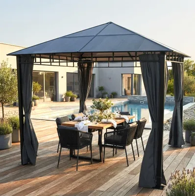 Produktbild von Aluminium Dach Pavillon 3x3m Gartenpavillon Pergola Doppelstegplatten 56861