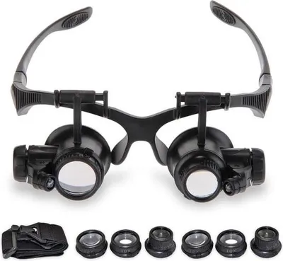 Image de Loupe frontale avec éclairage LED - grossissement 10x, 15x, 20x, 25x - lentilles interchangeables - lentille optique - réparation de montres et bijoux.