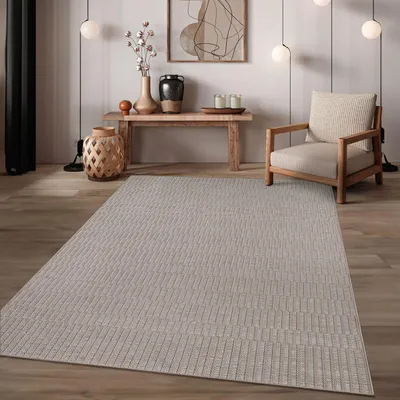 Produktbild von TT Home In-& Outdoorteppich Wetterfest Terrasse Balkon Esszimmer Boho Motiv Moderner Skandi Look Unifarben Größe 240x340 cm